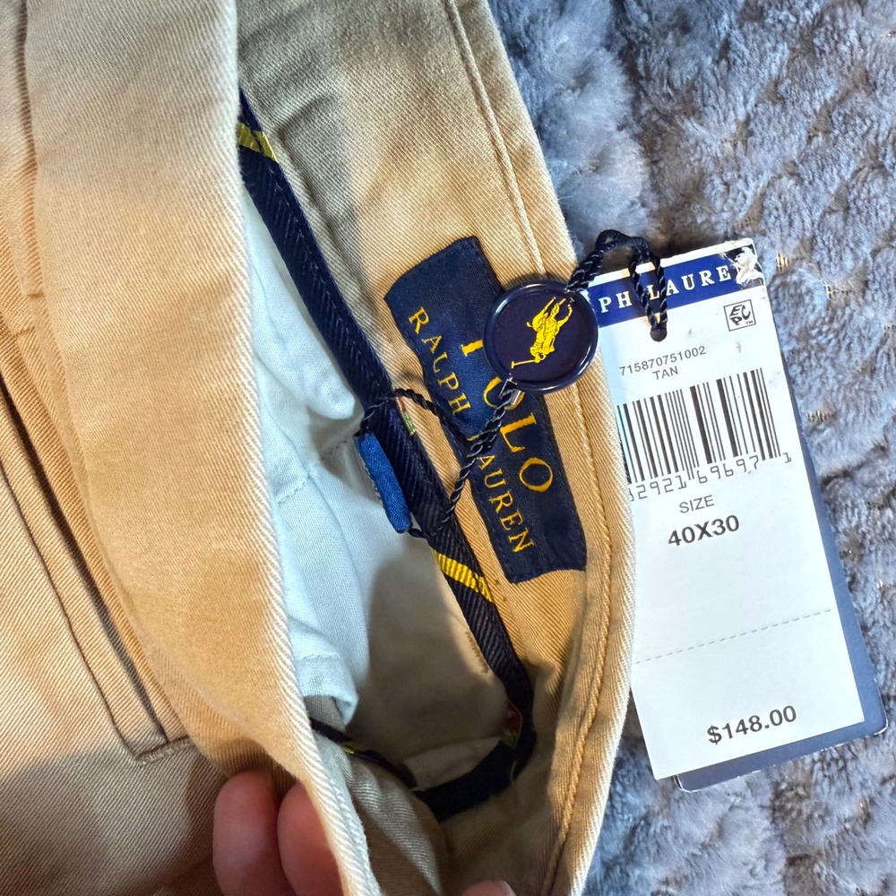 Polo Ralph Lauren Mens Tan Khaki Chino Trousers Cuffed 40x30 715870751002 NWT
